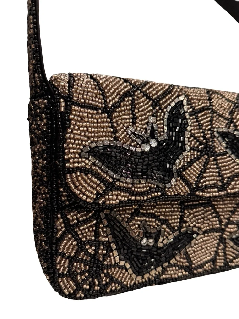 Viral Bat Spiderweb Beaded Bag Black Gold NWT